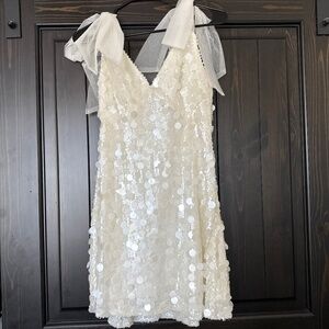 White Sequin Party Dress Bow Straps